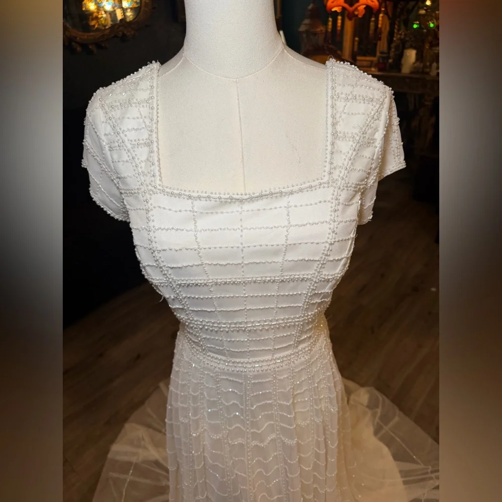 Adrianna Papell Platinum Bridal Gown – Style 39002 | Beaded Tulle Wedding Dress - Picture 4 of 11